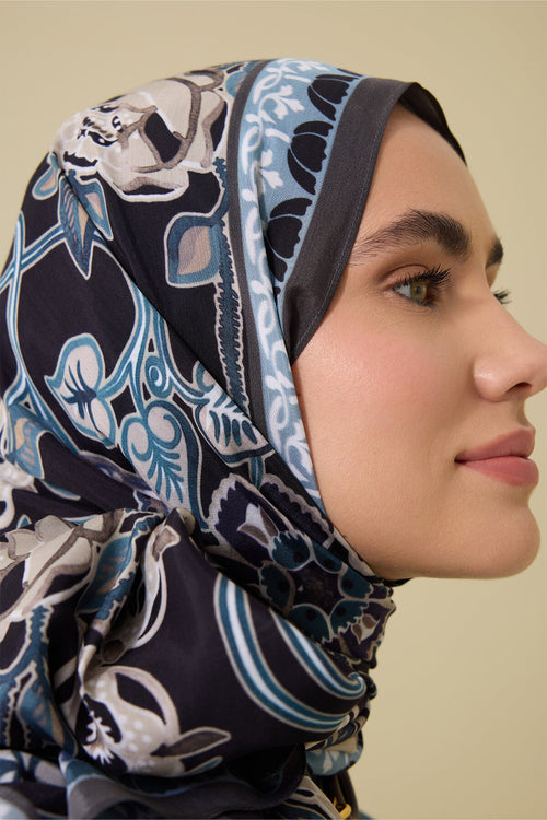 Rose Ivy Petrol-Black Viscose Shawl