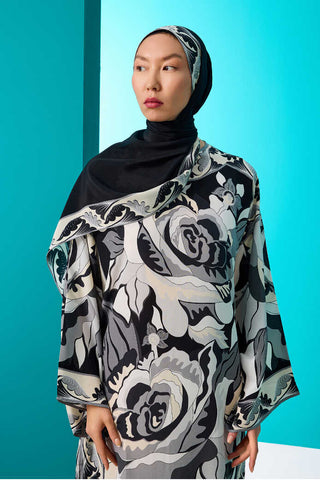 Gülün İsmi Leyla Siyah/Krem Krep İpek Şal 70x200