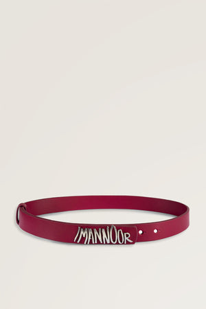 Burgundy Leather Belt with Silver Accessories