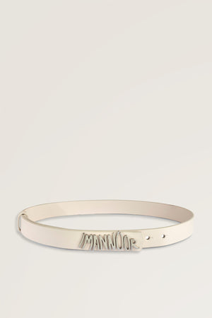 Cream Leather Belt with Silver Accessories