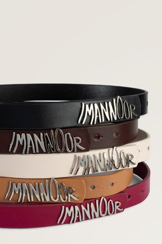 Gümüş Tokalı Krem Deri Kemer