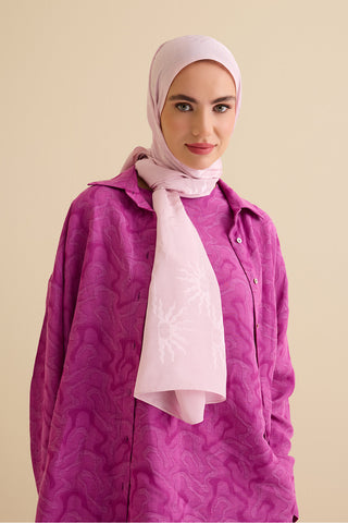 Güneş Doğarken Açık Pembe Shiny Jakar Şal 70x200