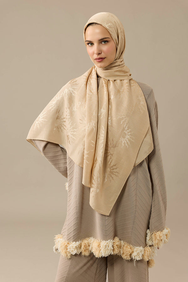 Sunrise Beige Shiny Jacquard Shawl