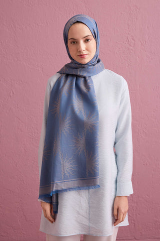 Güneş Doğarken Mavi Pamuk İpek Şal 80x200