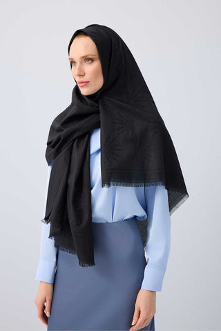 Güneş Doğarken Siyah Pamuk İpek Şal 80x200