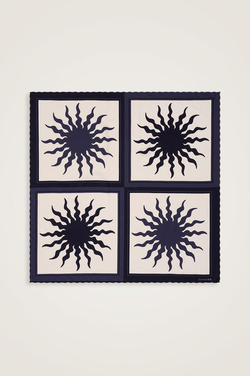 Sun Square Silk Scarf Navy