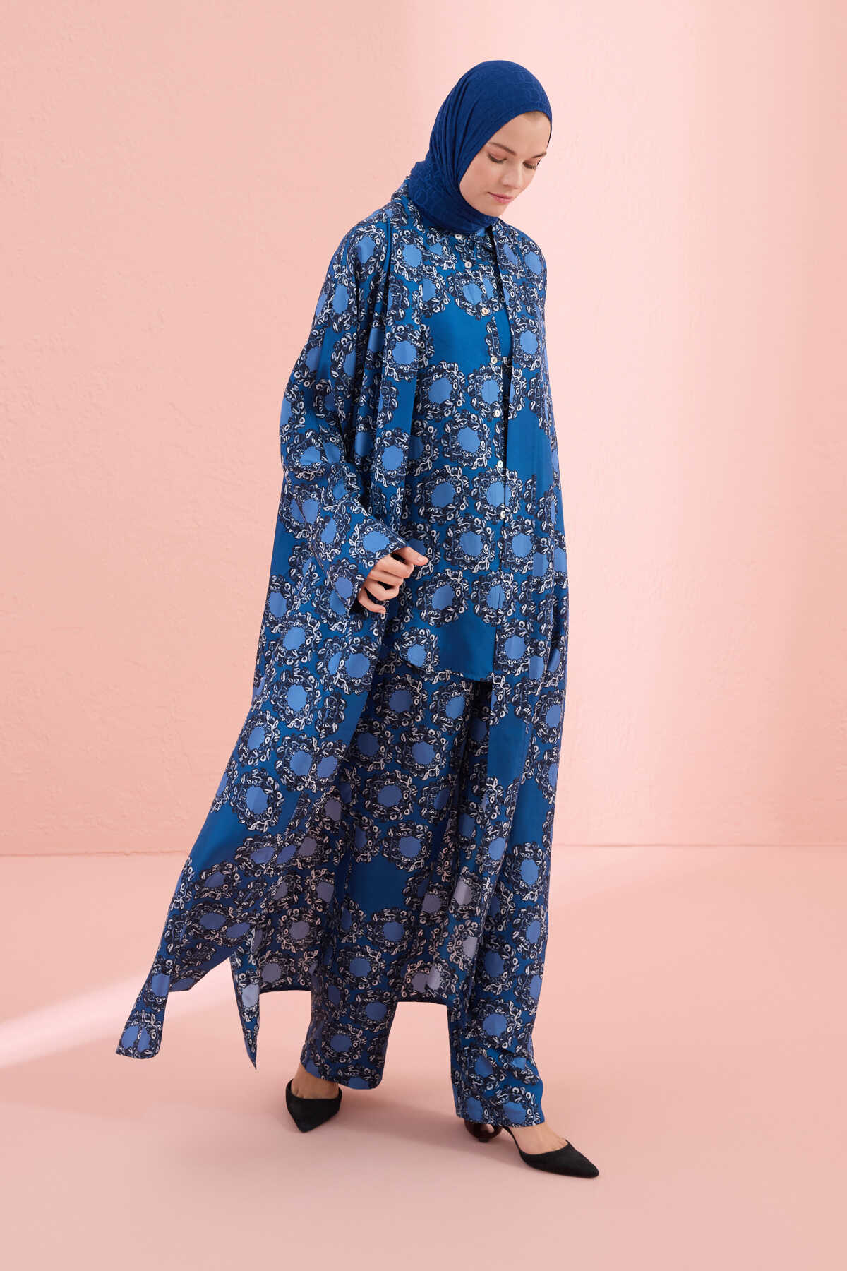 Halkalar Lacivert Tivil İpek Kimono