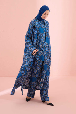 Halkalar Lacivert Tivil İpek Kimono