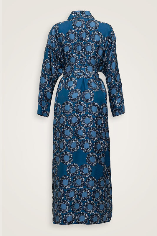 Halkalar Lacivert Tivil İpek Kimono