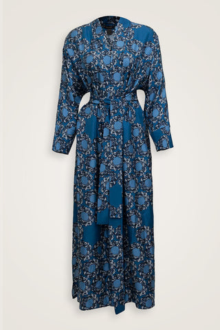 Halkalar Lacivert Tivil İpek Kimono