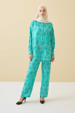 Halkalar Turkuaz Krep İpek Pijama Gömlek