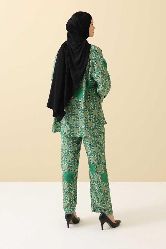 Halkalar Yeşil İpek Pijama Pantolon