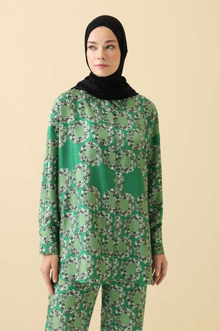 Halkalar Yeşil Krep İpek Pijama Gömlek