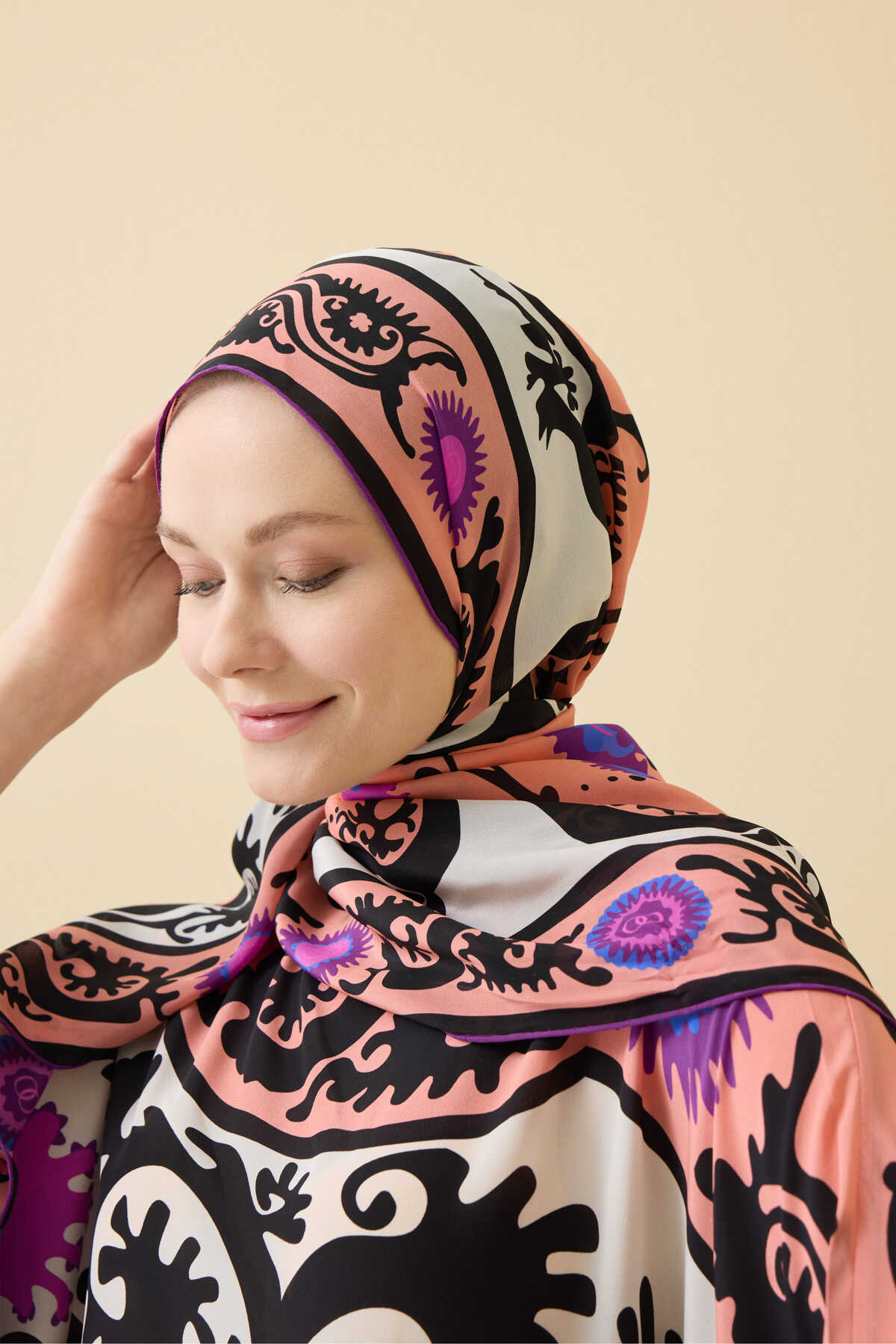 Hayat Pembe Krep İpek Kaftan Şal 70x210