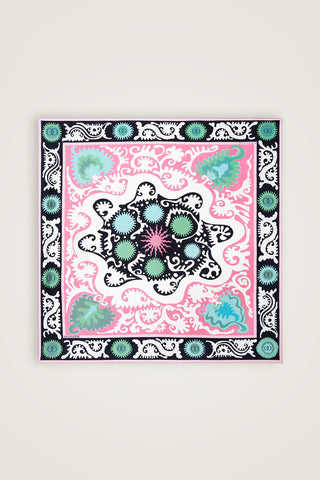 Hayat Pembe-Somon Çift Taraflı Tivil İpek Eşarp 90x90