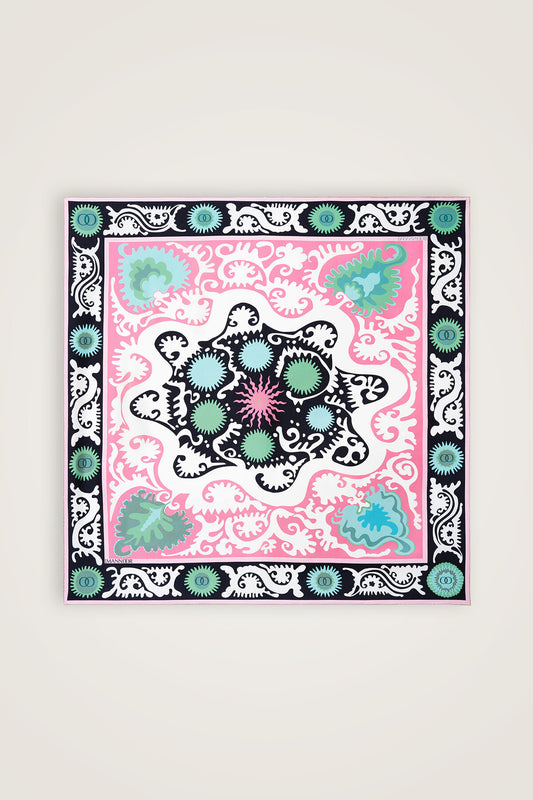 Hayat Pembe-Somon Çift Taraflı Tivil İpek Eşarp 90x90