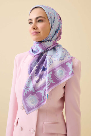 Hayat Pembe-Turkuaz Çift Taraflı Tivil İpek Eşarp 90x90