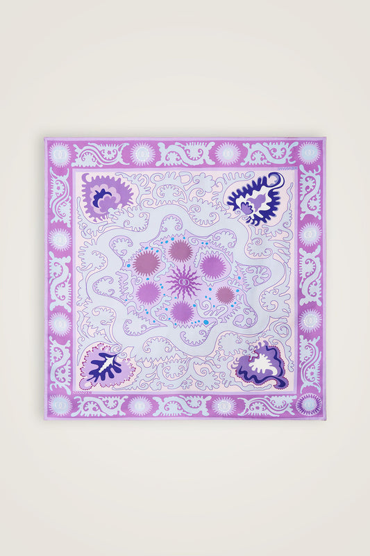 Hayat Pembe-Turkuaz Çift Taraflı Tivil İpek Eşarp 90x90