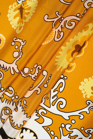 Hayat Sarı Krep İpek Kaftan Şal 70x210