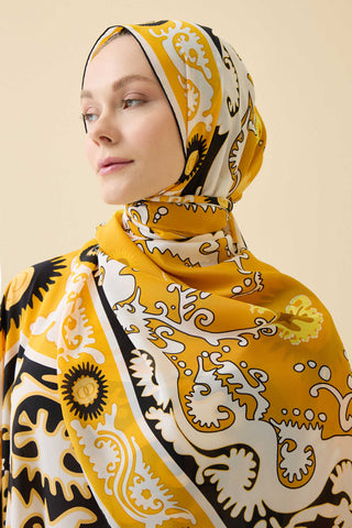 Hayat Sarı Krep İpek Kaftan Şal 70x210