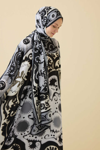 Hayat Siyah Krep İpek Kaftan Şal 70x210