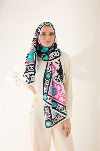 Hayat Siyah-Pembe Floş Viskon Şal  70x210
