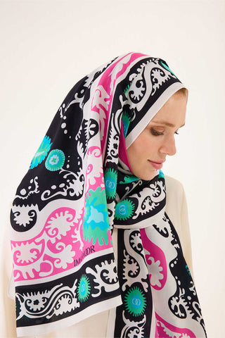 Hayat Siyah-Pembe Floş Viskon Şal  70x210