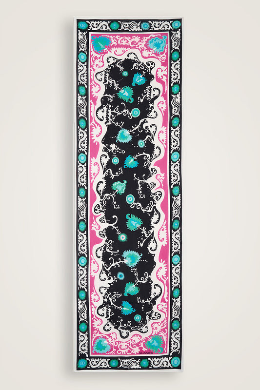 Hayat Siyah-Pembe Floş Viskon Şal  70x210