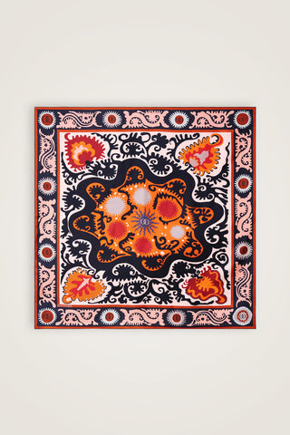 Hayat Somon-Kırmızı Çift Taraflı Tivil İpek Eşarp 90x90