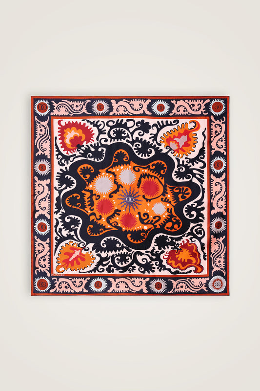 Hayat Somon-Kırmızı Çift Taraflı Tivil İpek Eşarp 90x90