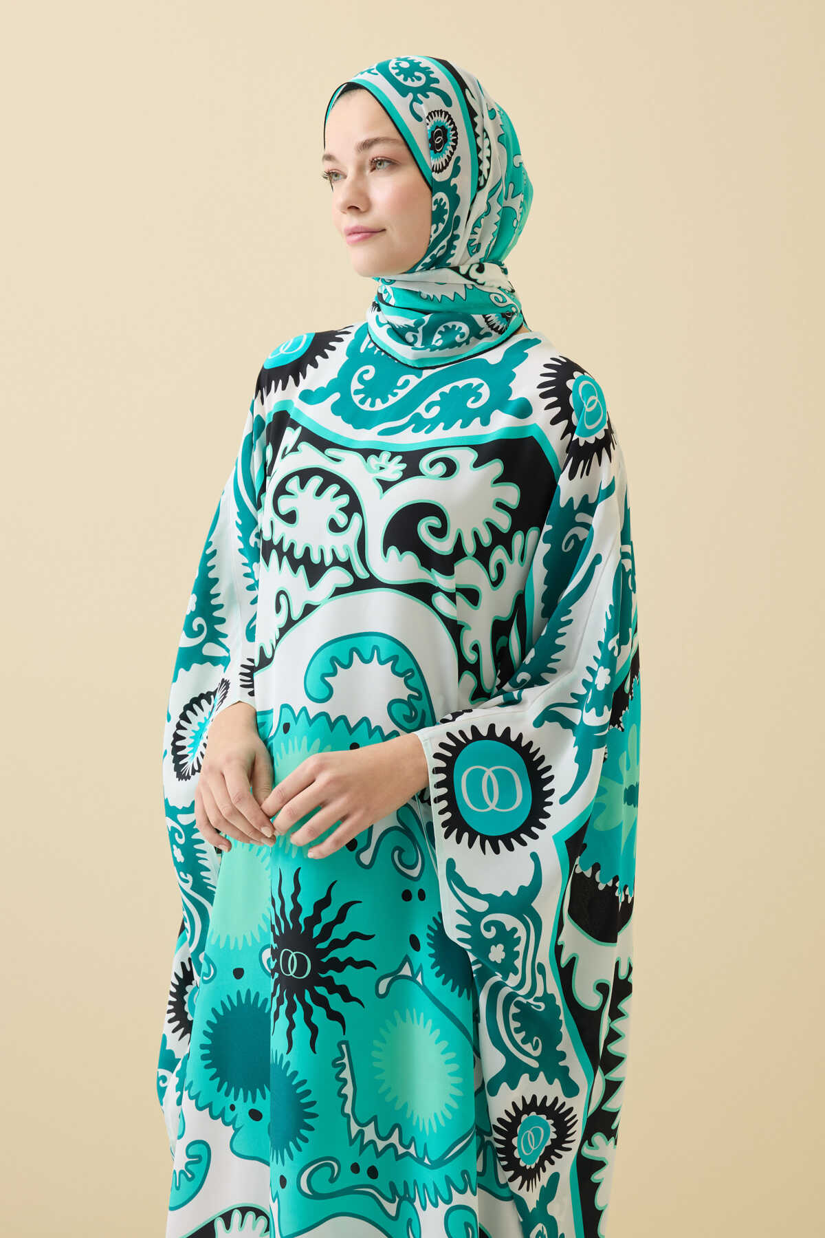 Hayat Turkuaz İpek Kaftan