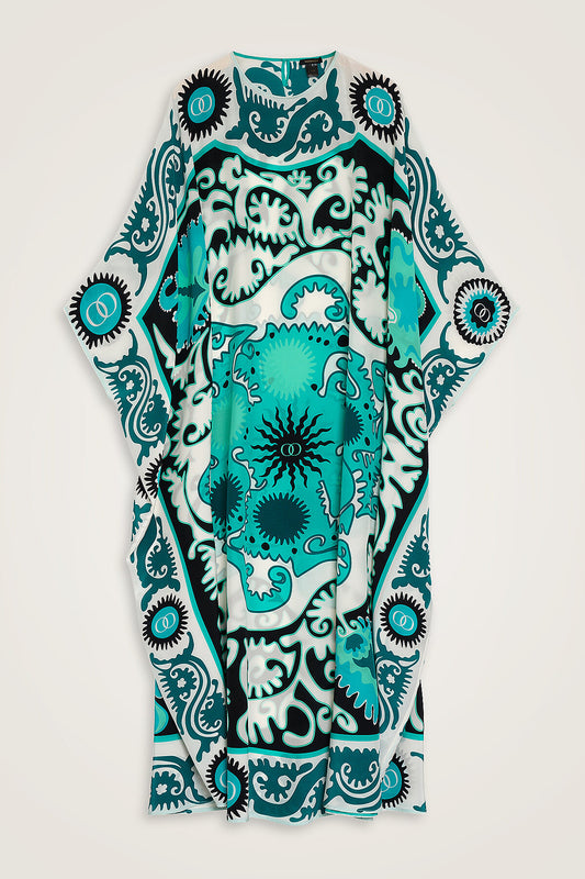 Hayat Turkuaz İpek Kaftan