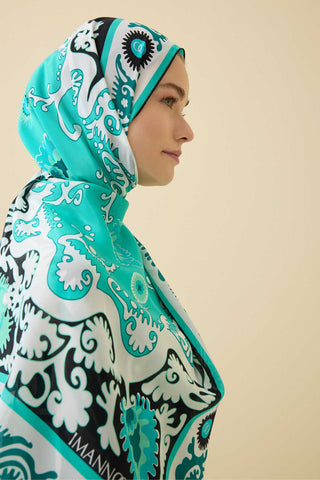 Hayat Turkuaz Krep İpek Kaftan Şal 70x210