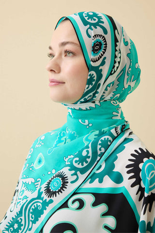 Hayat Turkuaz Krep İpek Kaftan Şal 70x210