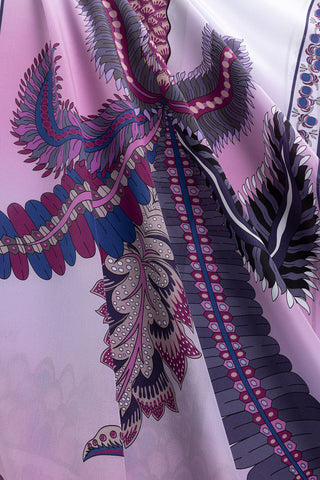 Hurma Ağacı Lila Krep İpek Kimono Şalı 70x210