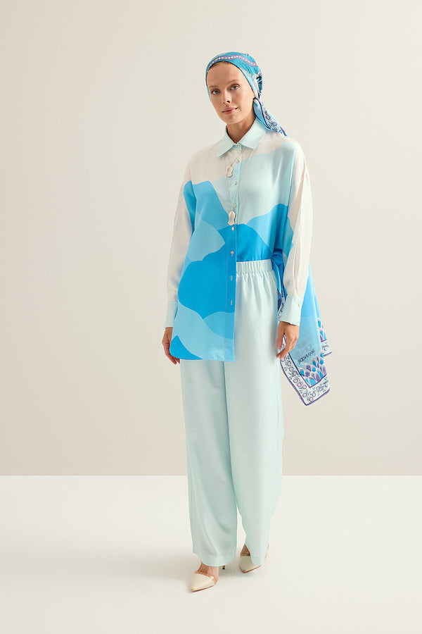 Date Palm Blue Twill Silk Trousers