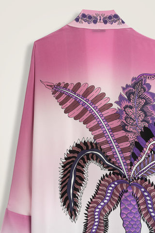 Hurma Ağacı Pembe Krep İpek Uzun Kimono