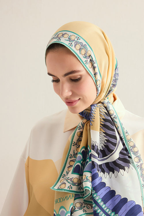 Date Palm Tree Yellow Crepe Silk Shirt Scarf