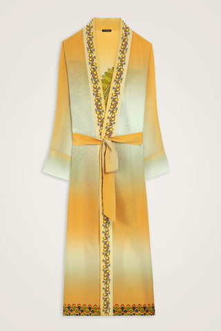 Hurma Ağacı Sarı Krep İpek Uzun Kimono
