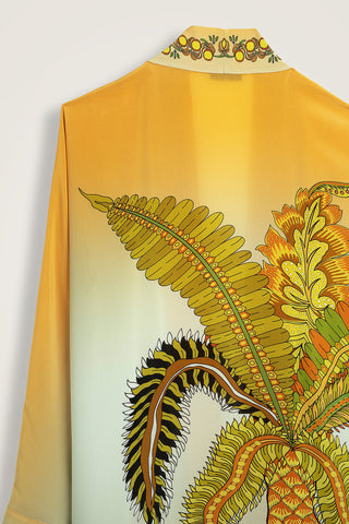 Hurma Ağacı Sarı Krep İpek Uzun Kimono