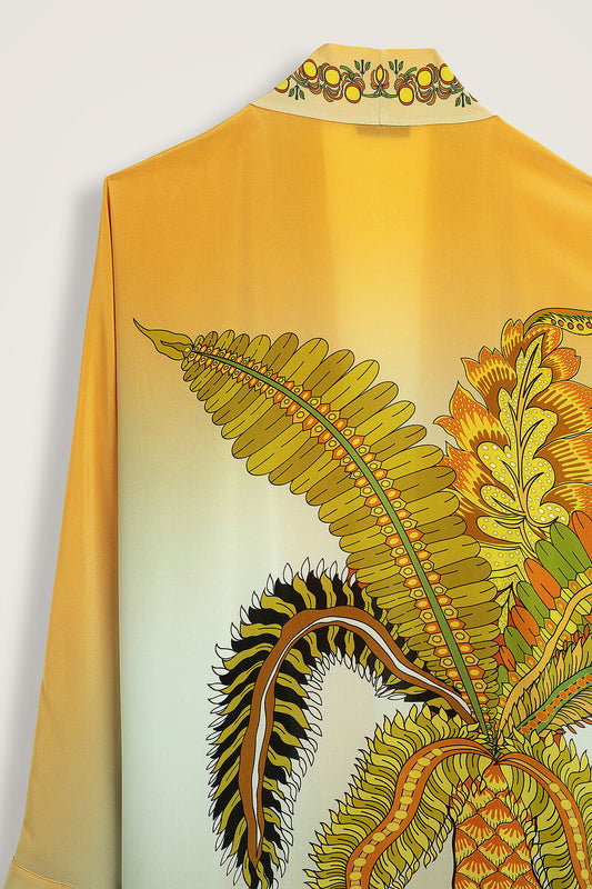 Hurma Ağacı Sarı Krep İpek Uzun Kimono