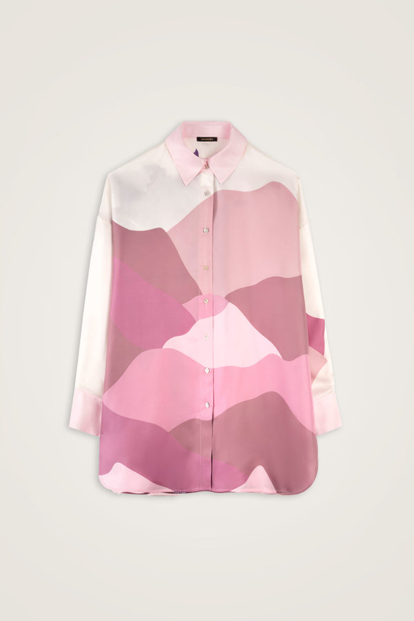 Date Palm Tree Twill Pink Silk Shirt