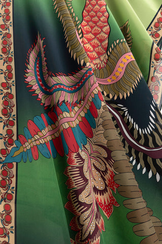 Hurma Ağacı Yeşil Krep İpek Kimono Şalı 70x210