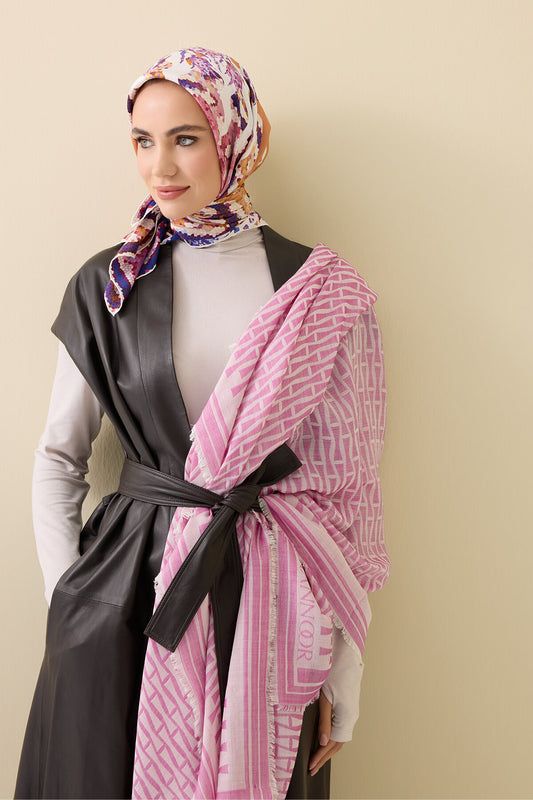 I Monogram Fuşya İpek Eşarp 140x140