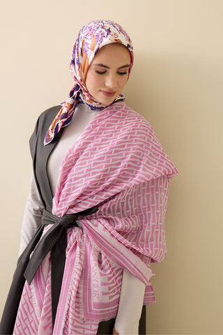 I Monogram Fuşya İpek Eşarp 140x140