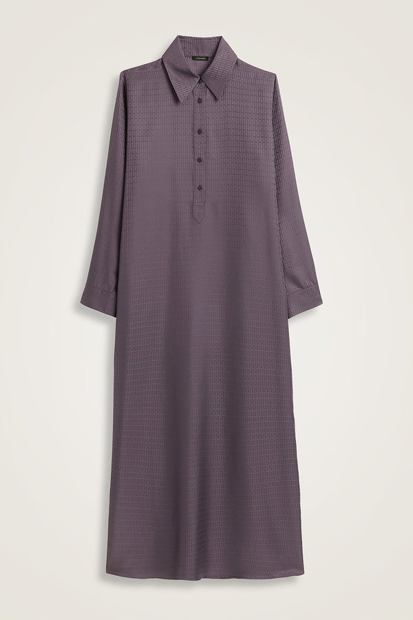 Iman Anthracite Jacquard Silk Buttoned Shirt Dress