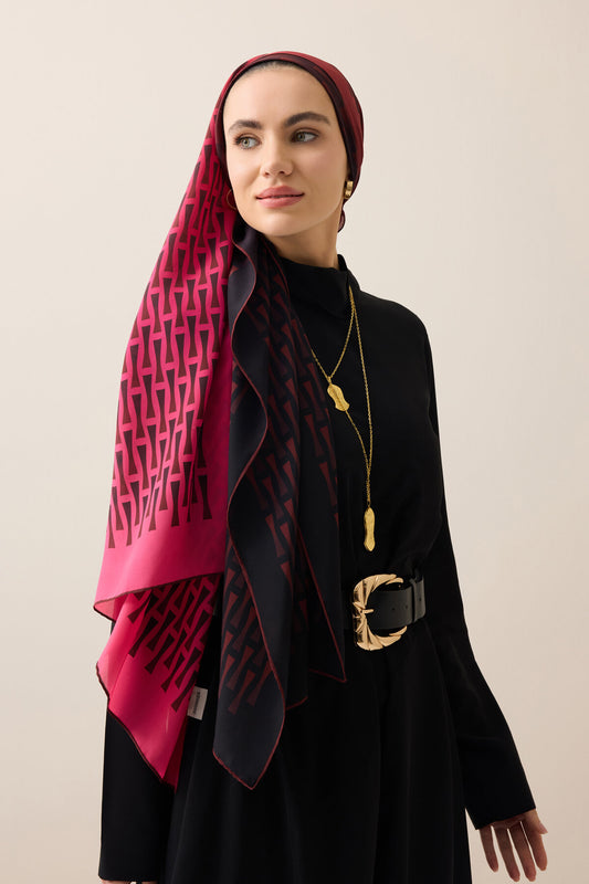İman I Degrade Bordo İpek Şal 70x210