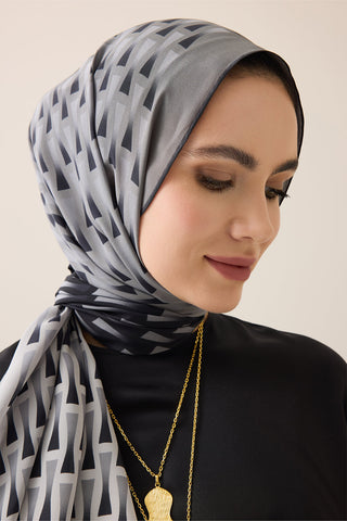 İman I Degrade Siyah-Beyaz İpek Şal 70x210