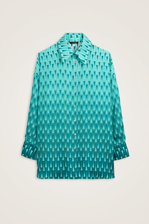 Iman I Gradient Turquoise Twill Silk Shirt