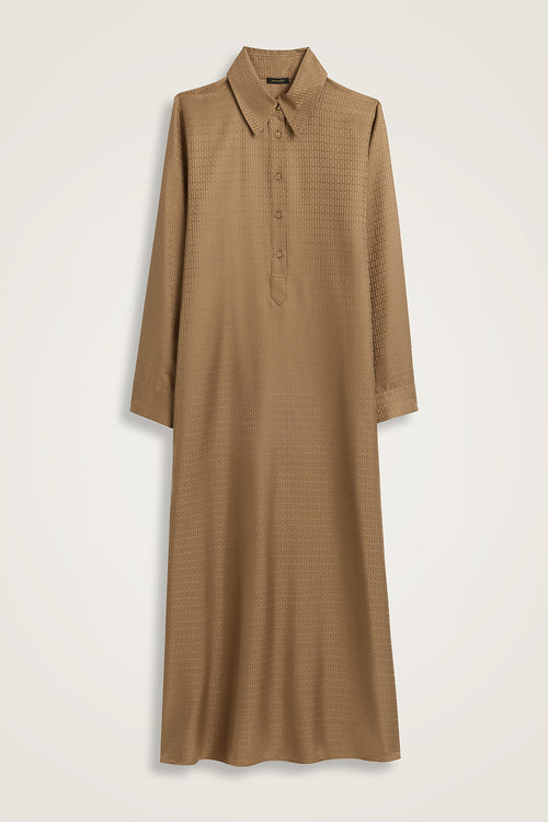 Iman I Haki Jacquard Silk Buttoned Shirt Dress
